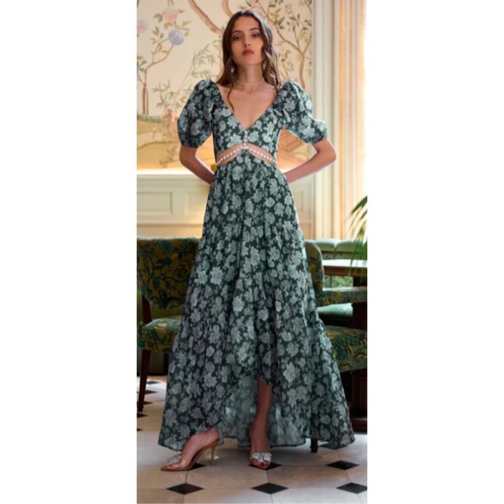 V. Chapman The Emma Dress in Emerald Peony Floral Green Maxi‎ Cut Out Sz 10 NWT